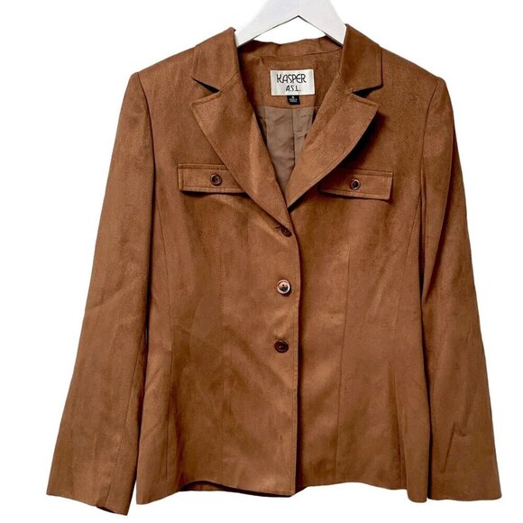 KASPER Womens Jacket Size 8 Brown Faux Suede Blazer NWT - Picture 1 of 10